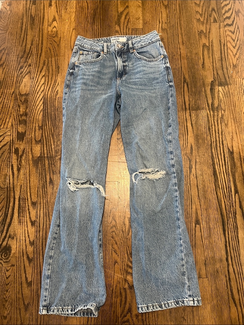 Garage Light Blue Flare Jeans with Knee Rips
